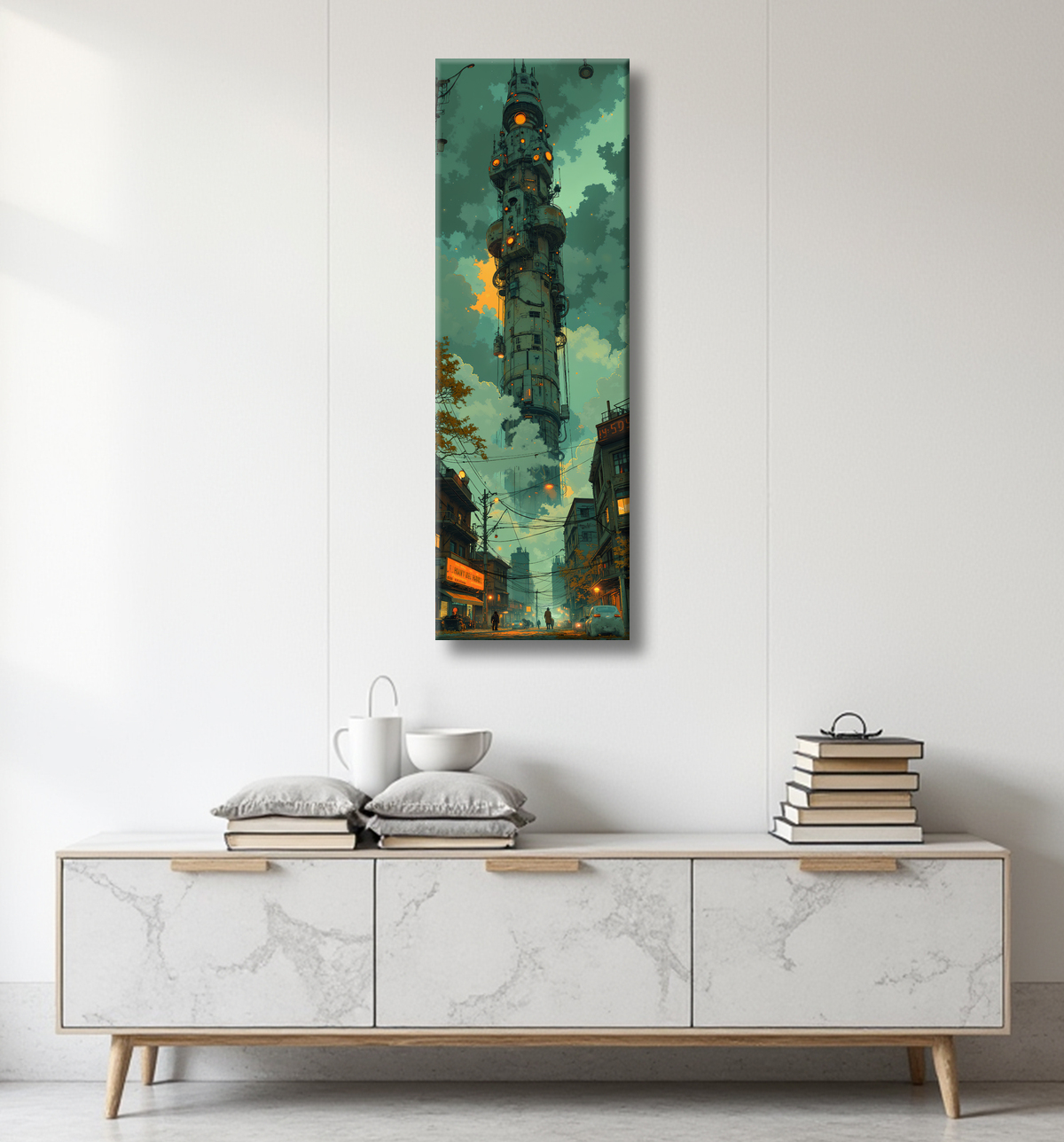 Tableau d'un paysage futuriste avec decor