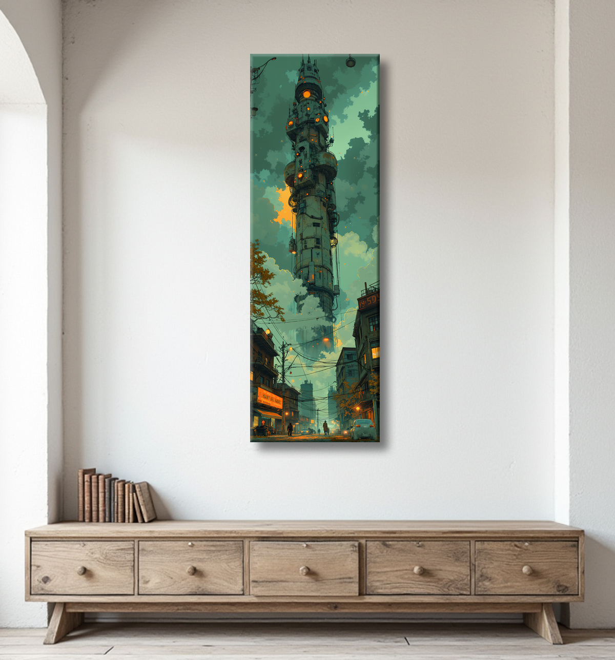 Tableau d'un paysage futuriste avec decor