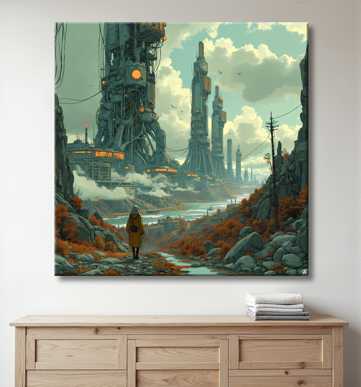 Tableau d'un paysage futuriste avec decor