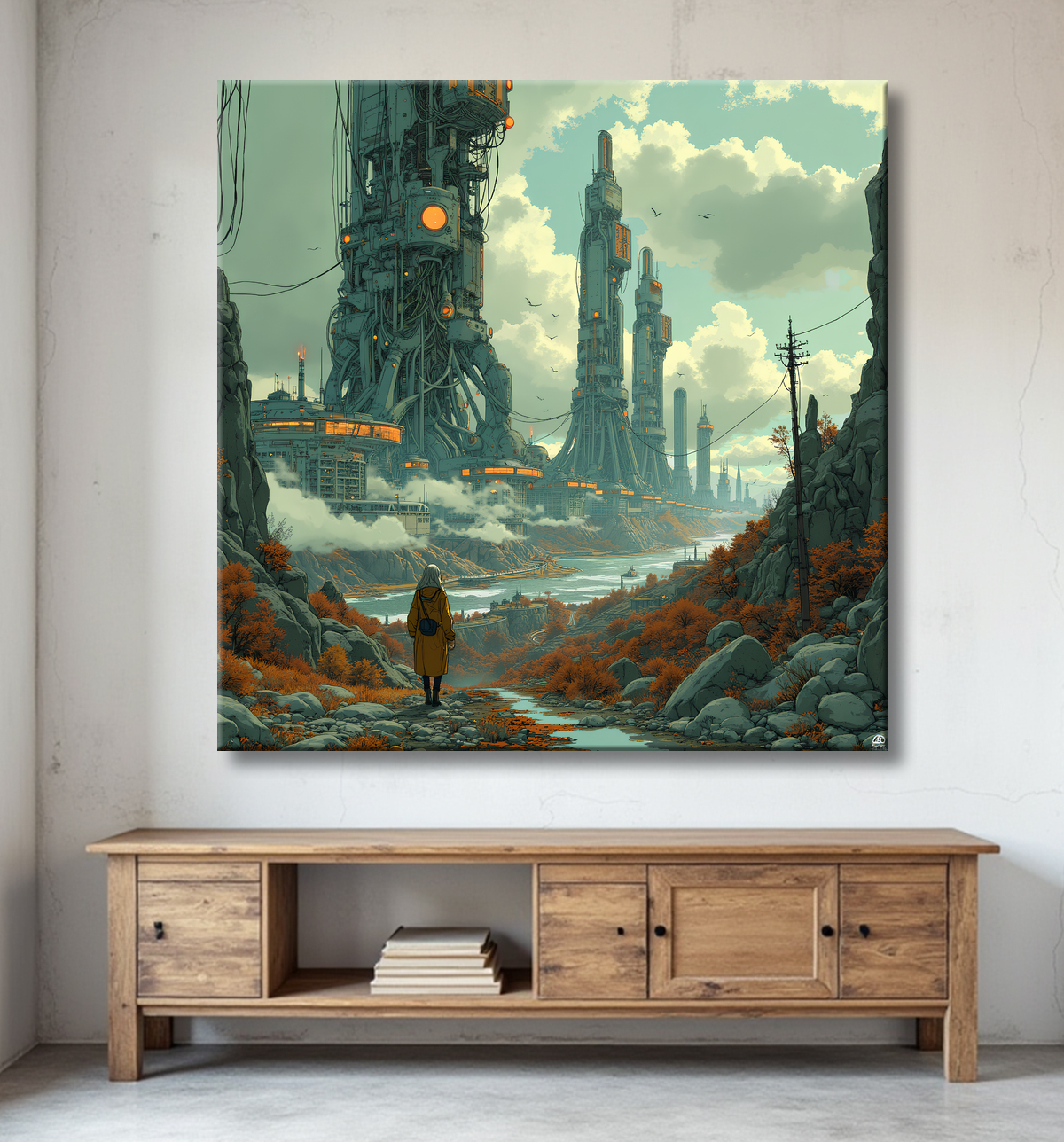 Tableau d'un paysage futuriste avec decor