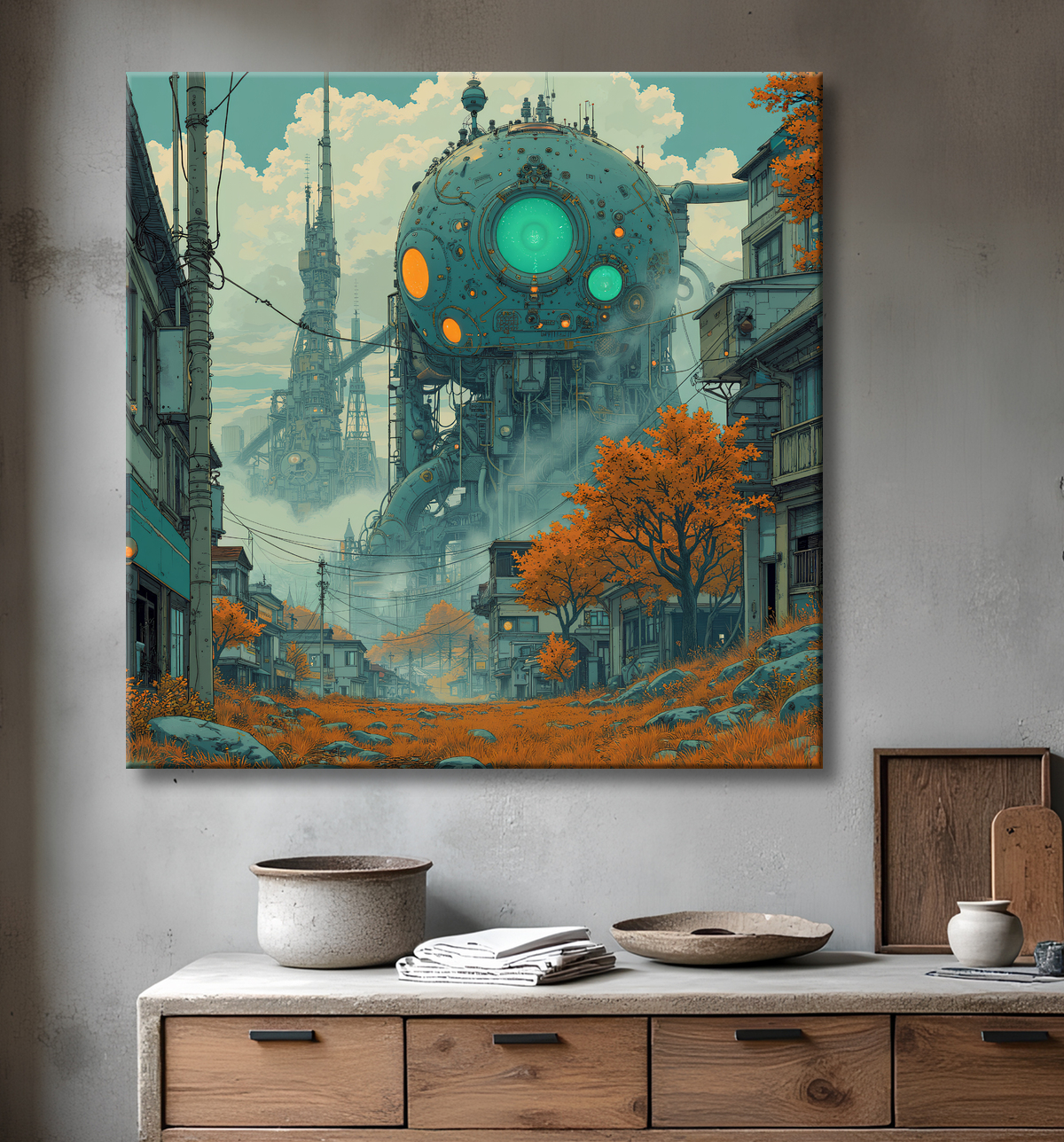 Tableau d'un paysage futuriste avec decor