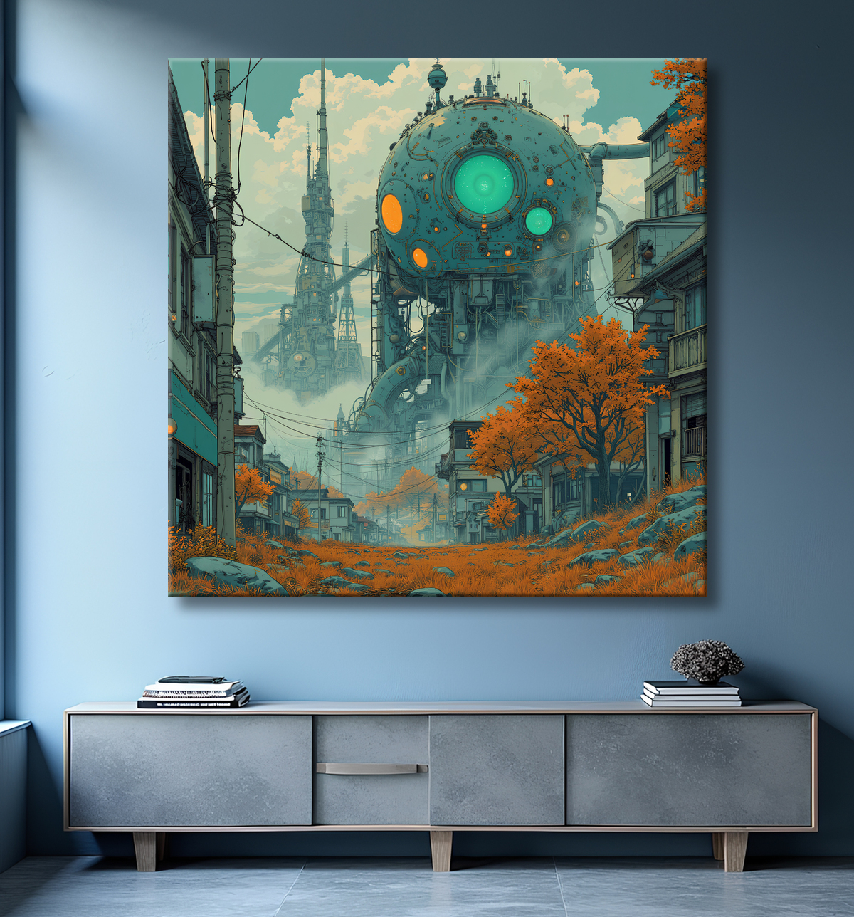 Tableau d'un paysage futuriste avec decor