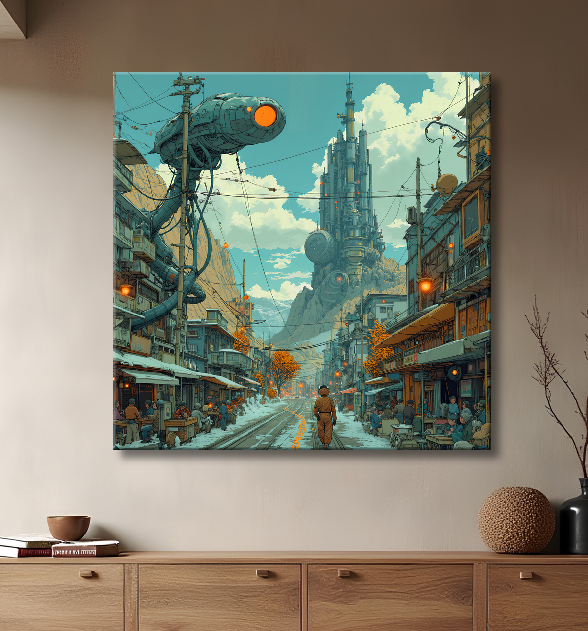 Tableau d'un paysage futuriste avec decor