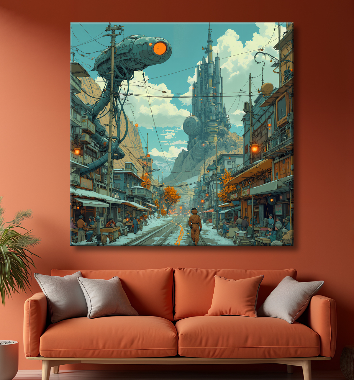 Tableau d'un paysage futuriste avec decor
