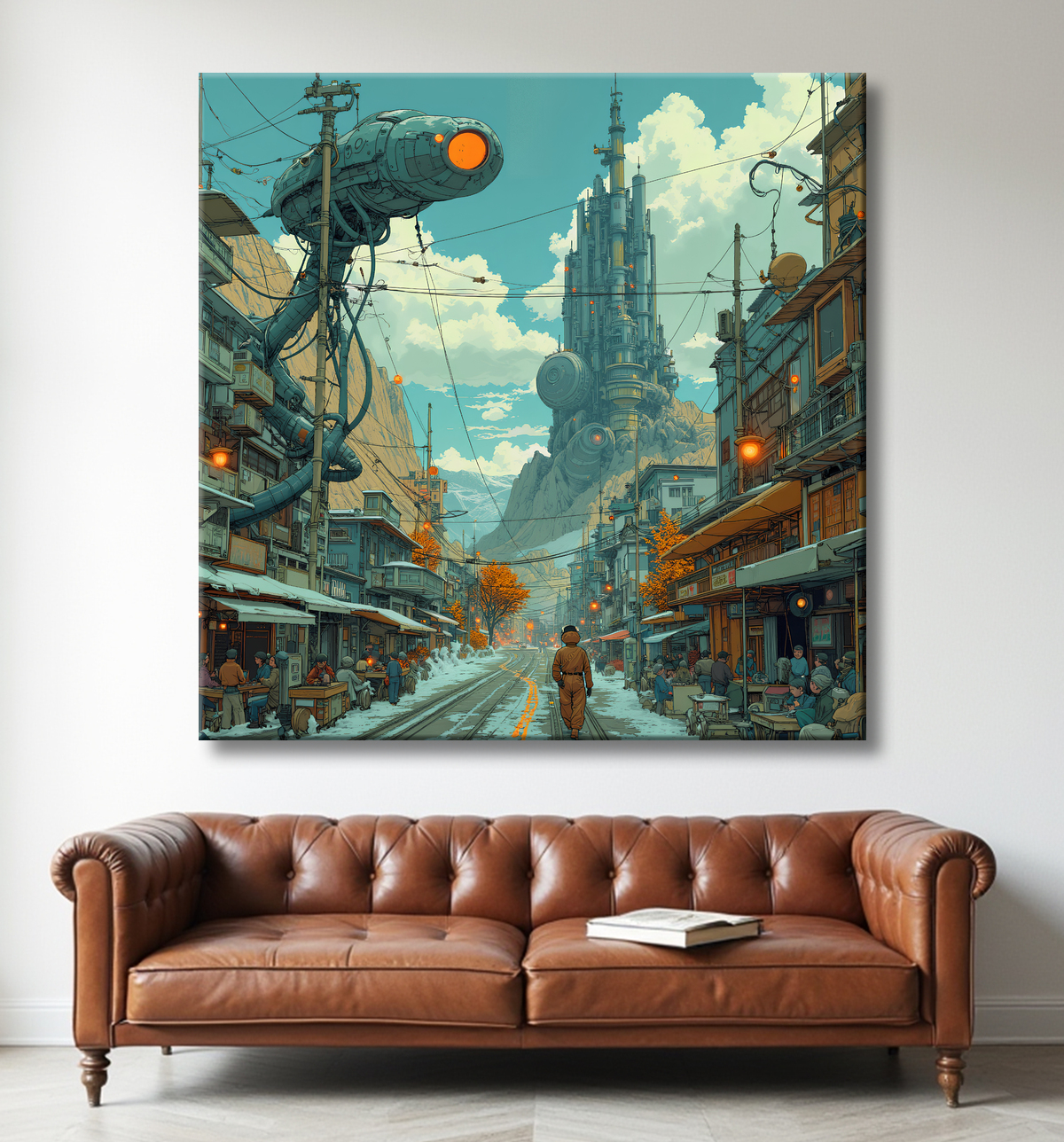 Tableau d'un paysage futuriste avec decor