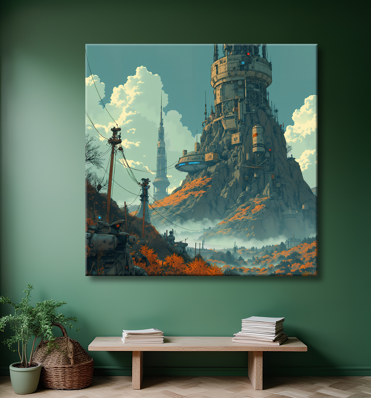 Tableau d'un paysage futuriste avec decor