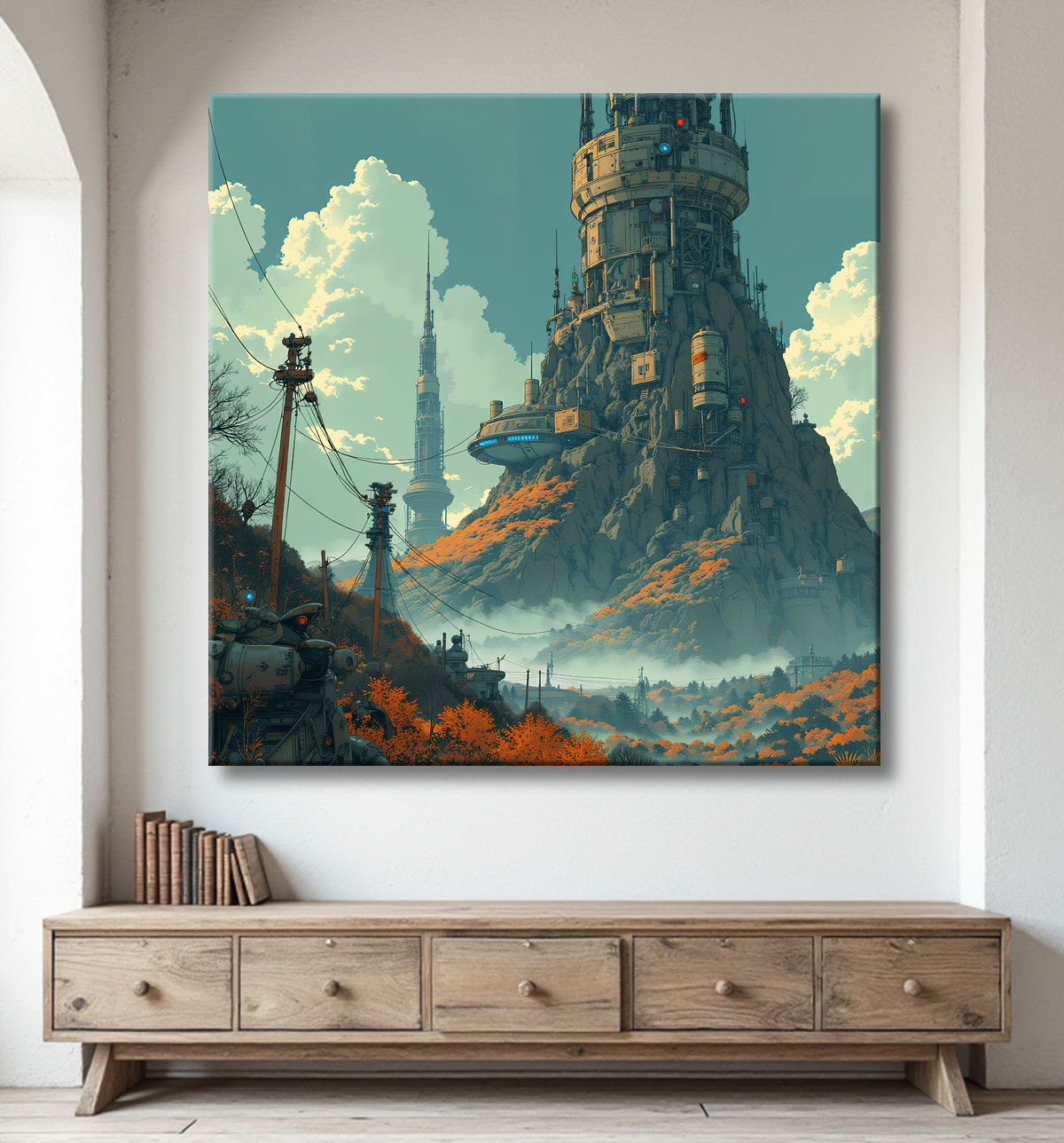 Tableau d'un paysage futuriste avec decor