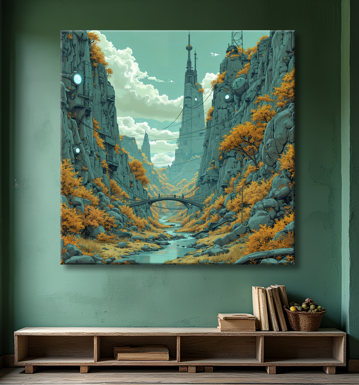 Tableau d'un paysage futuriste avec decor