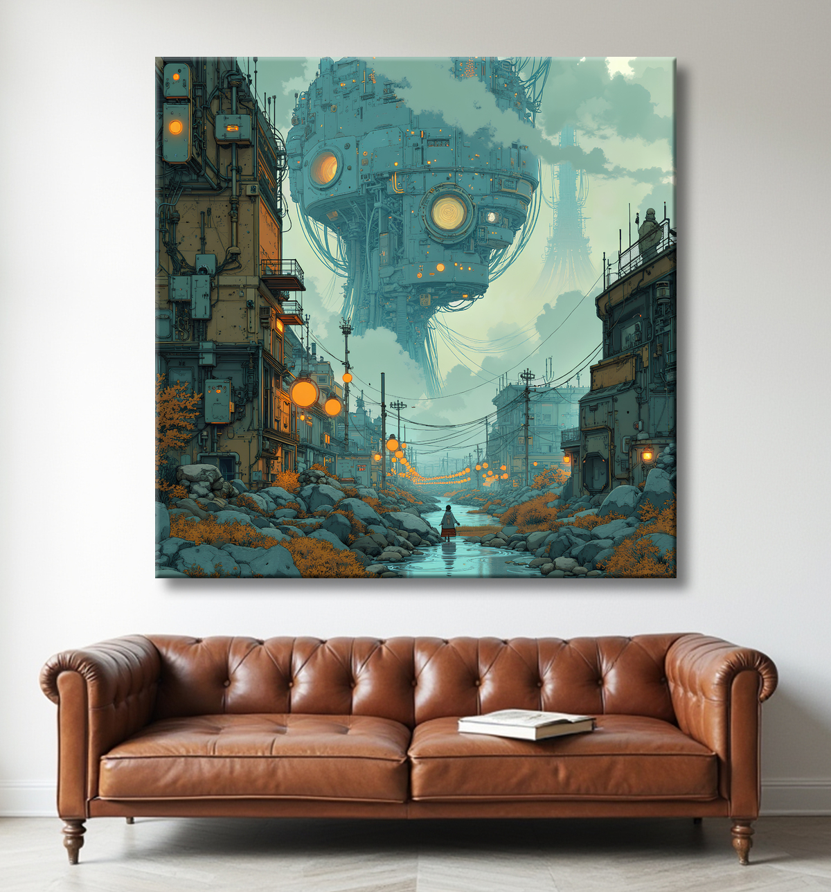 Tableau d'un paysage futuriste avec decor