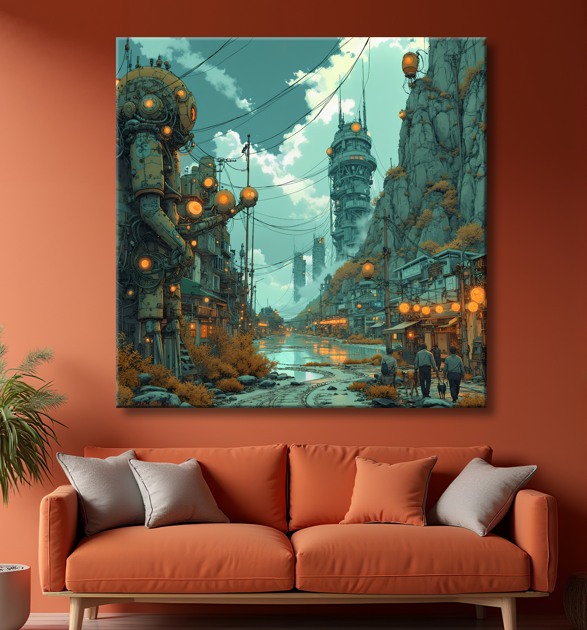 Tableau d'un paysage futuriste avec decor