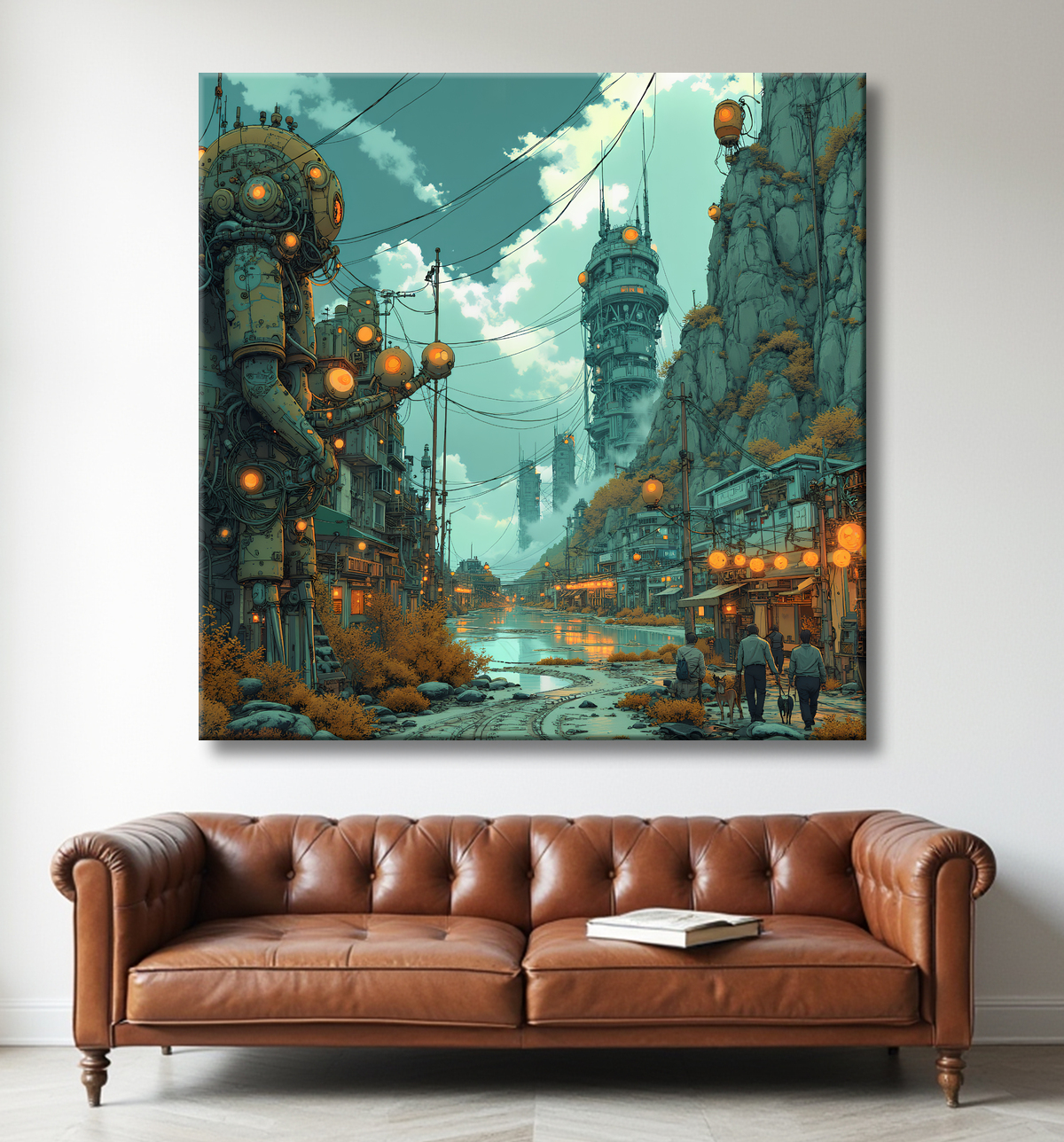 Tableau d'un paysage futuriste avec decor
