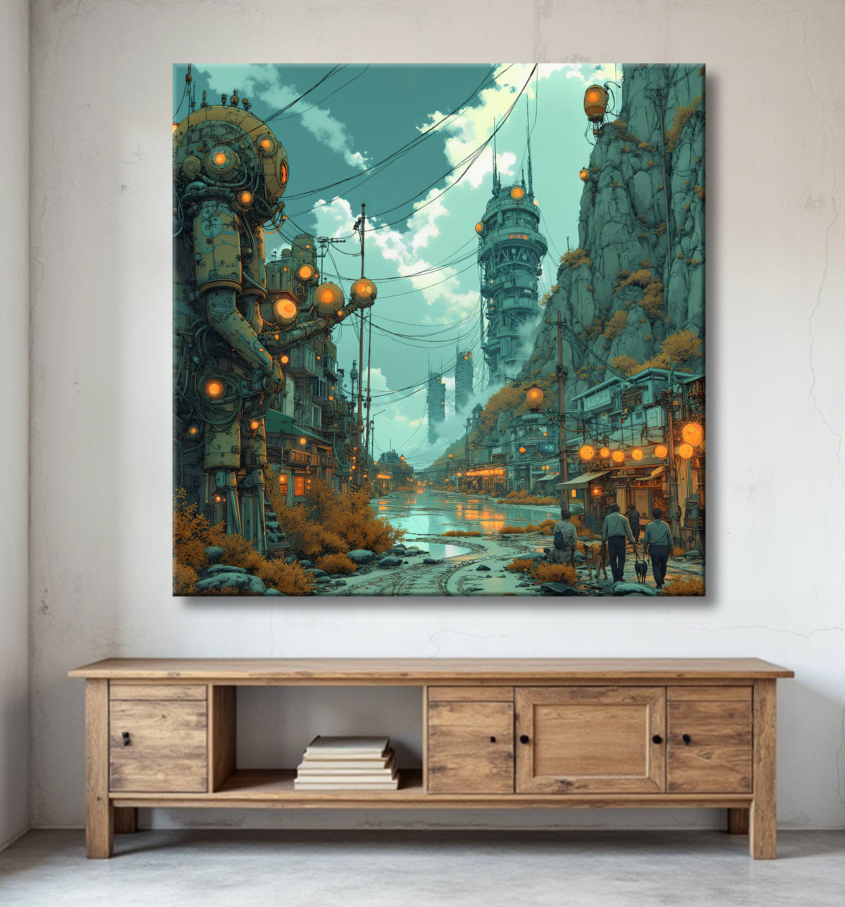Tableau d'un paysage futuriste avec decor