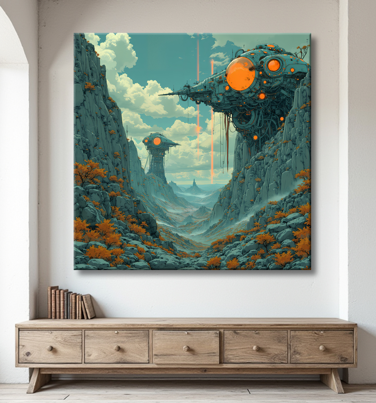 Tableau d'un paysage futuriste avec decor