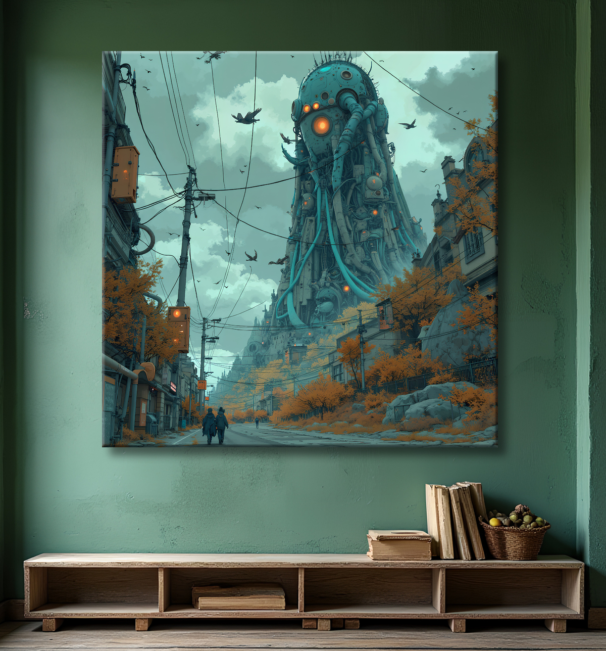 Tableau d'un paysage futuriste avec decor