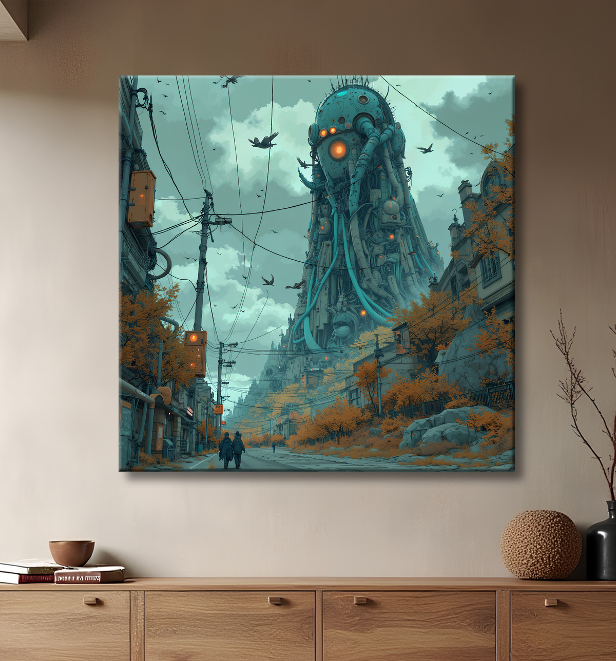 Tableau d'un paysage futuriste avec decor