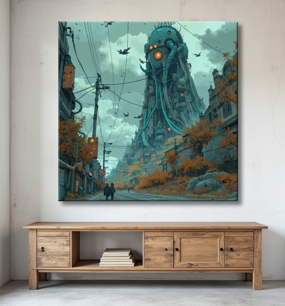 Tableau d'un paysage futuriste avec decor