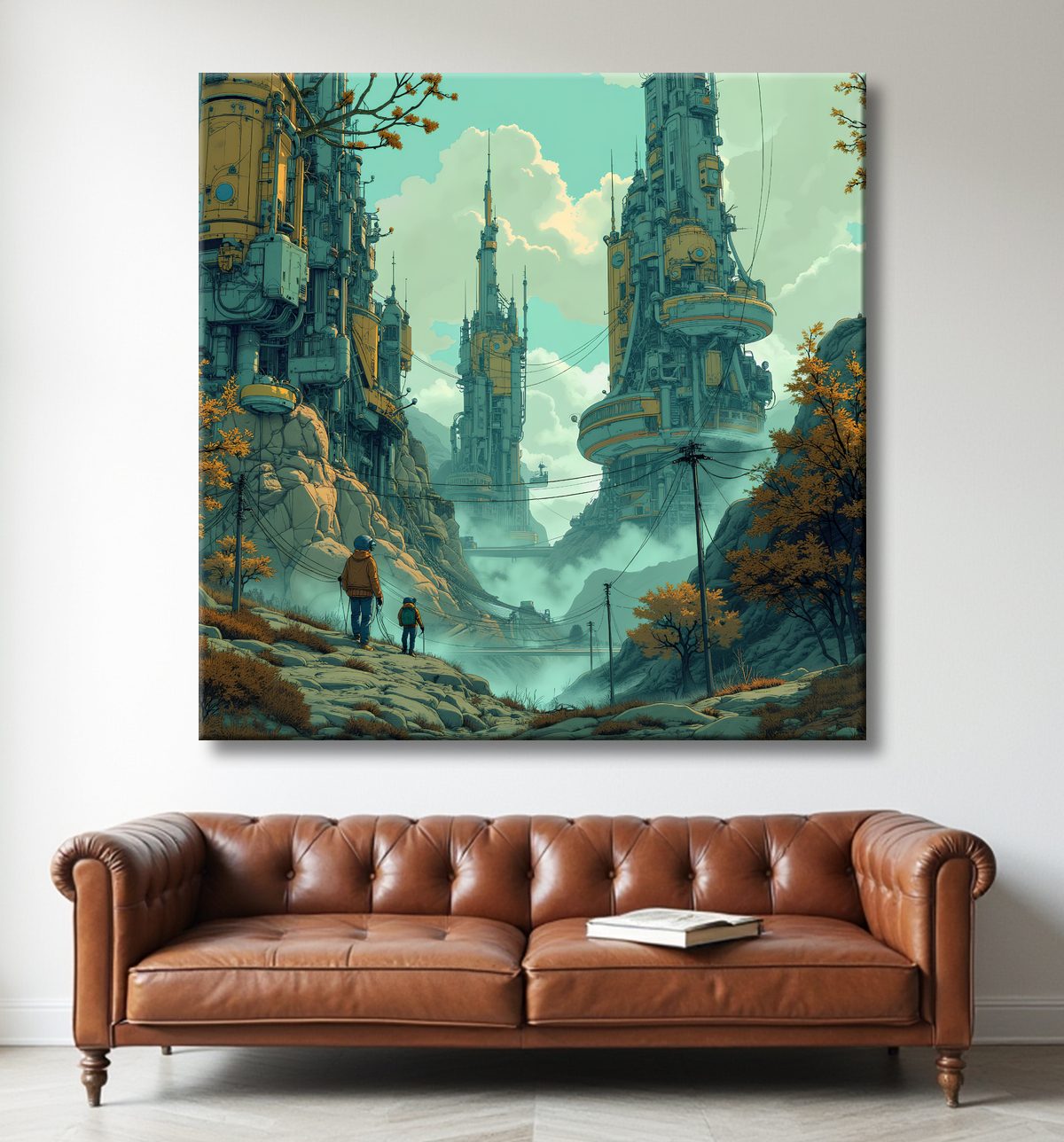Tableau d'un paysage futuriste avec decor