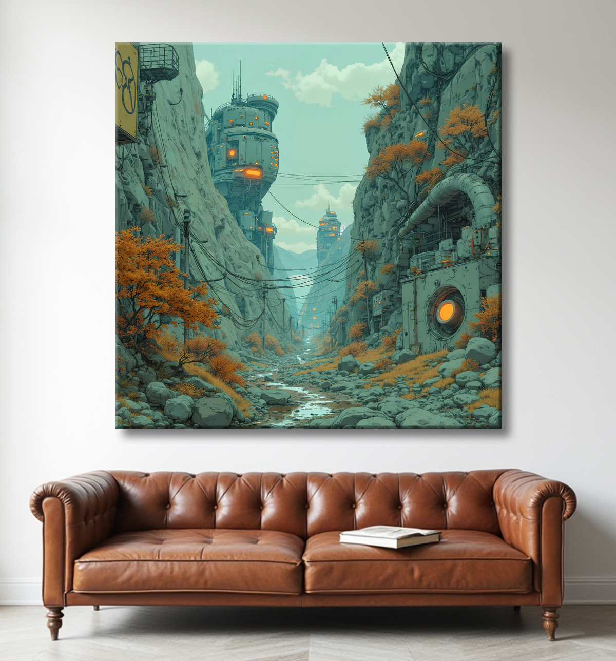 Tableau d'un paysage futuriste avec decor