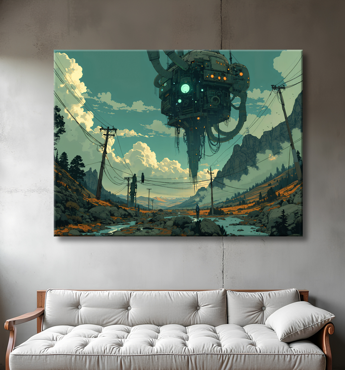 Tableau d'un paysage futuriste avec decor
