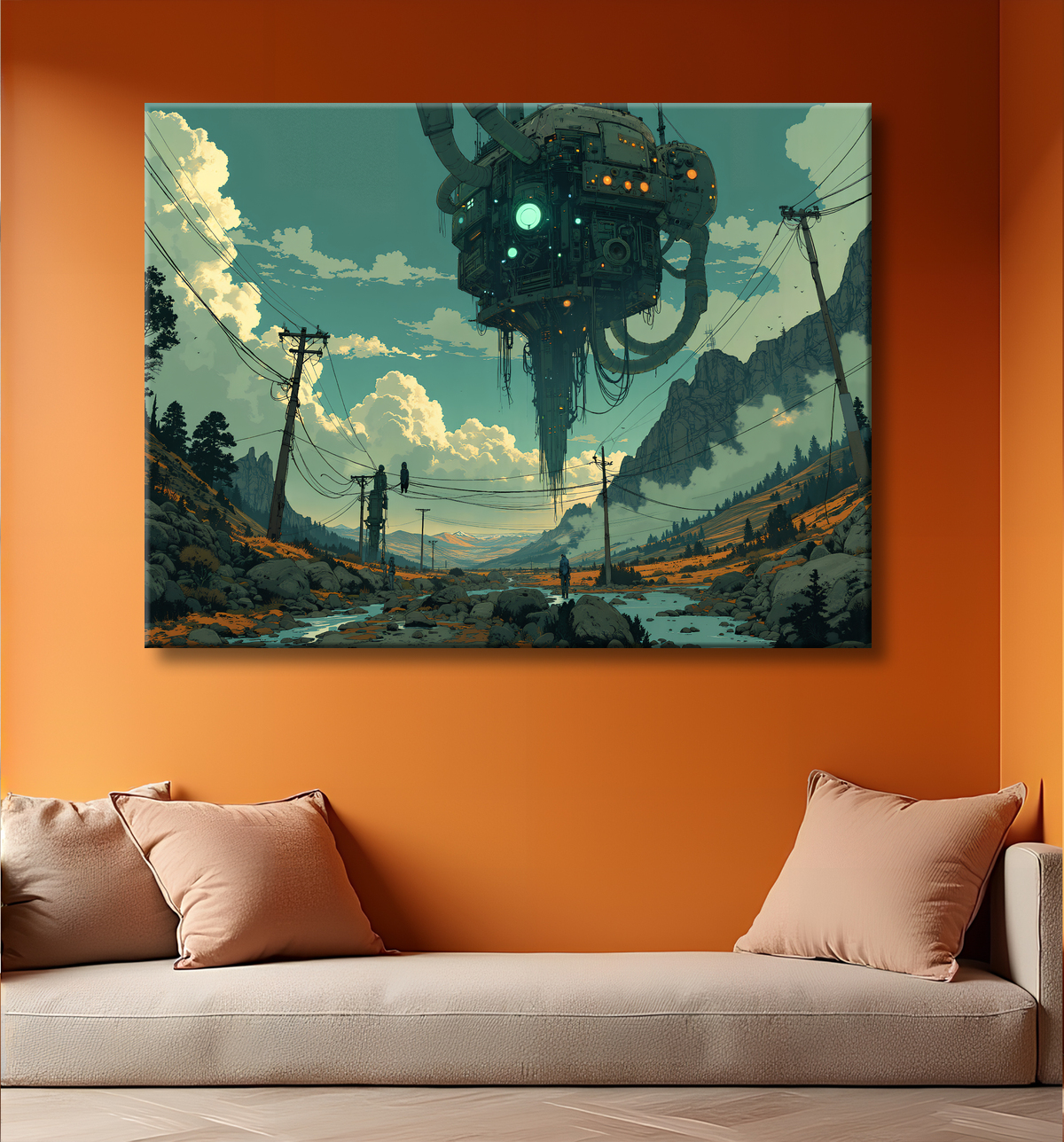 Tableau d'un paysage futuriste avec decor