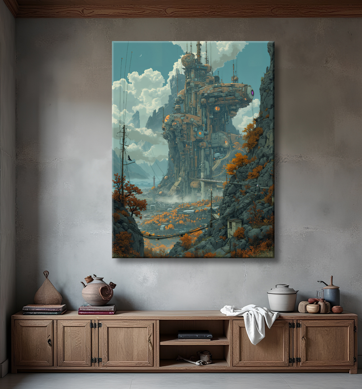 Tableau d'un paysage futuriste avec decor