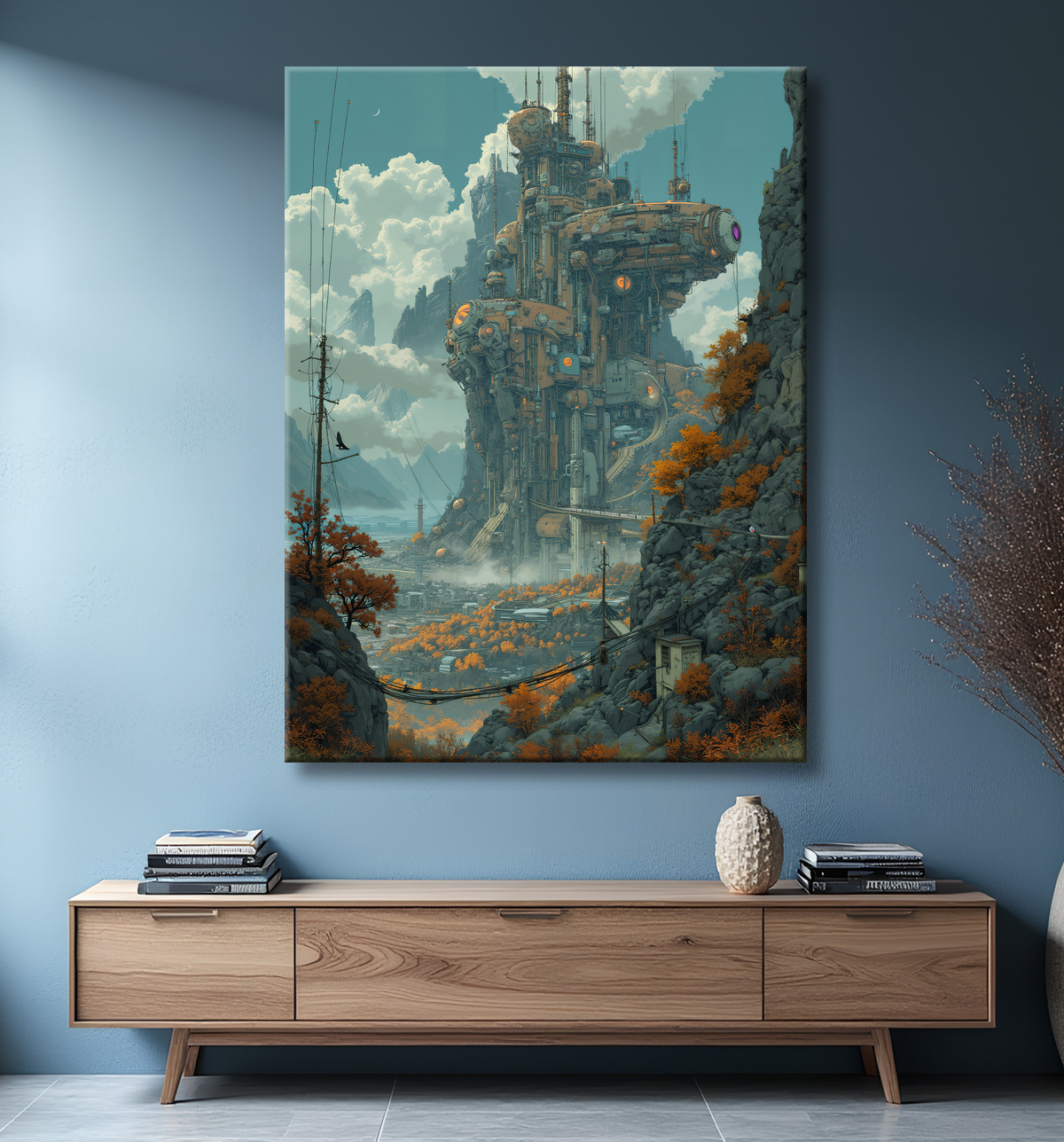 Tableau d'un paysage futuriste avec decor