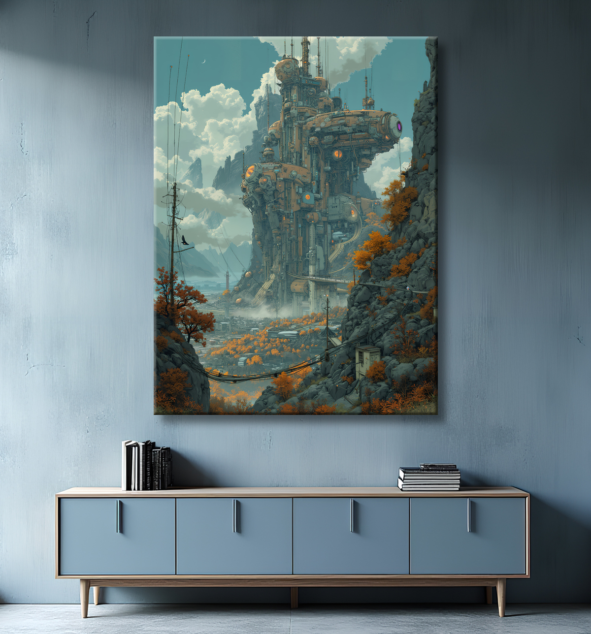 Tableau d'un paysage futuriste avec decor