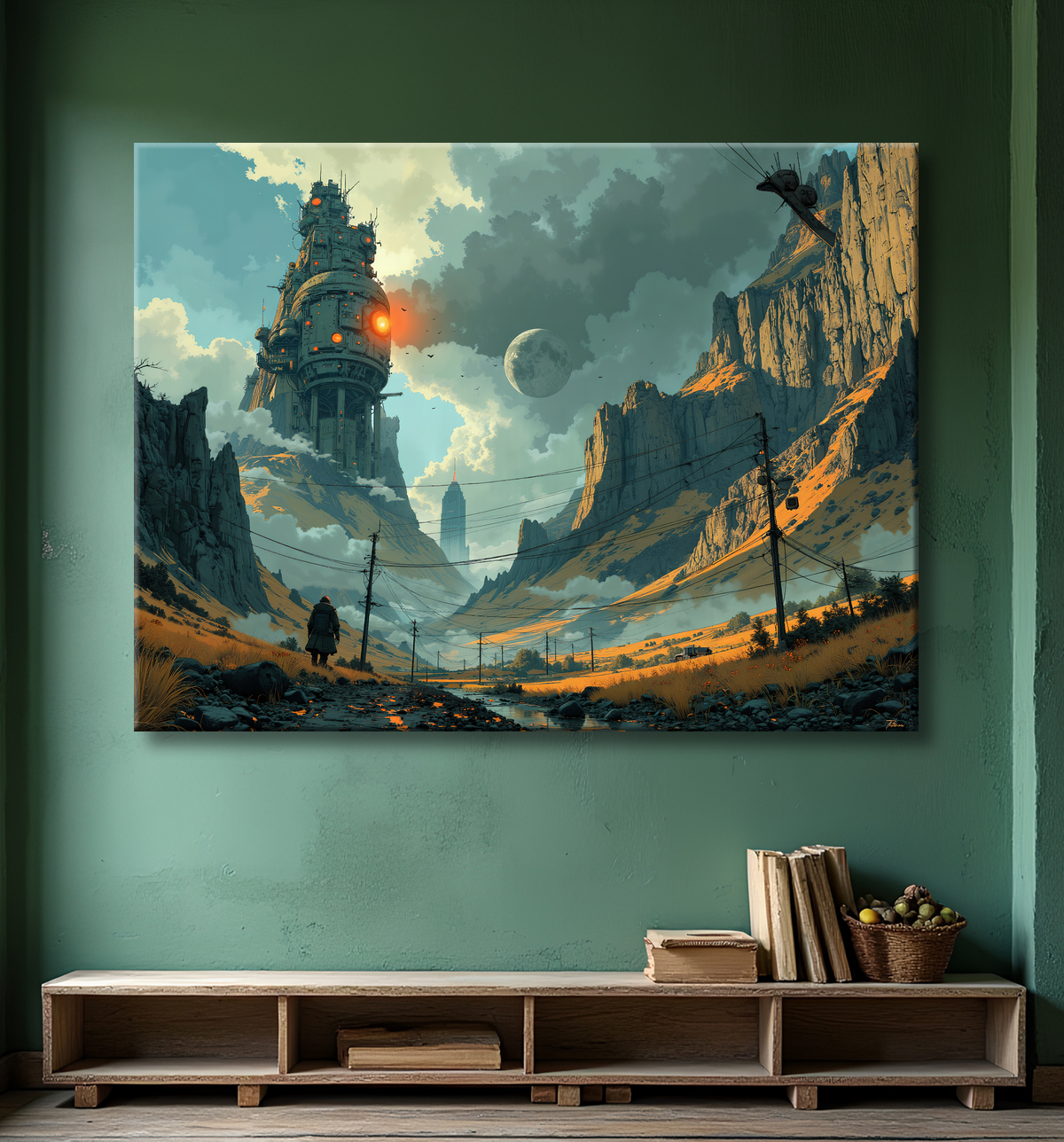 Tableau d'un paysage futuriste avec decor