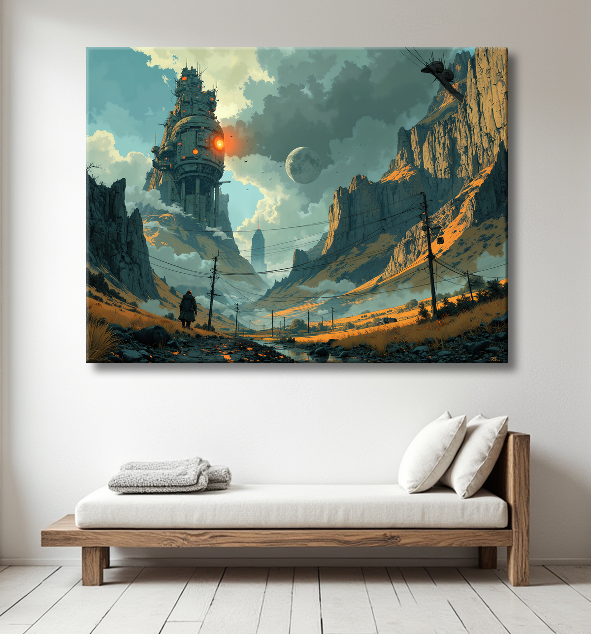 Tableau d'un paysage futuriste avec decor