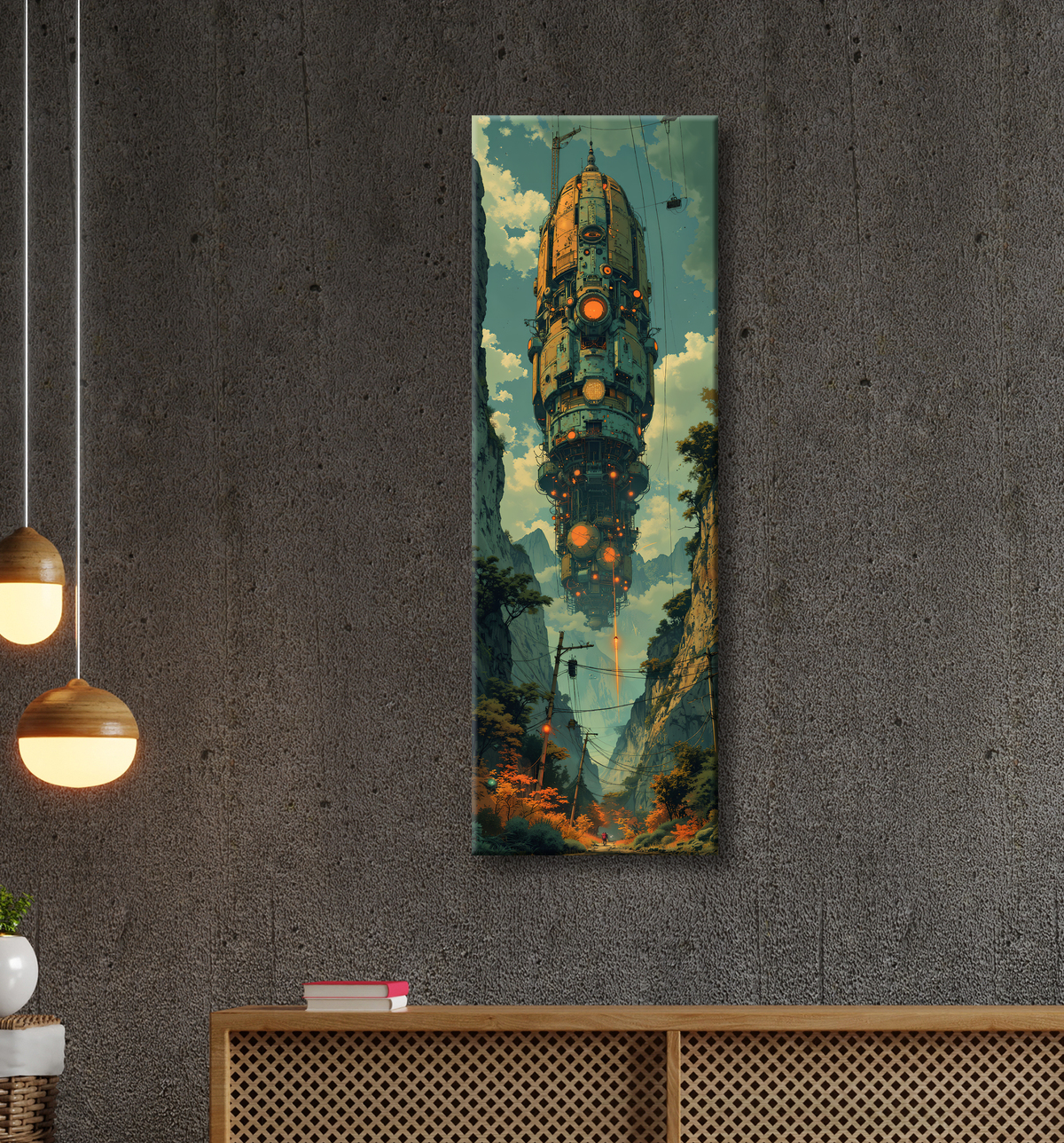 Tableau d'un paysage futuriste avec decor