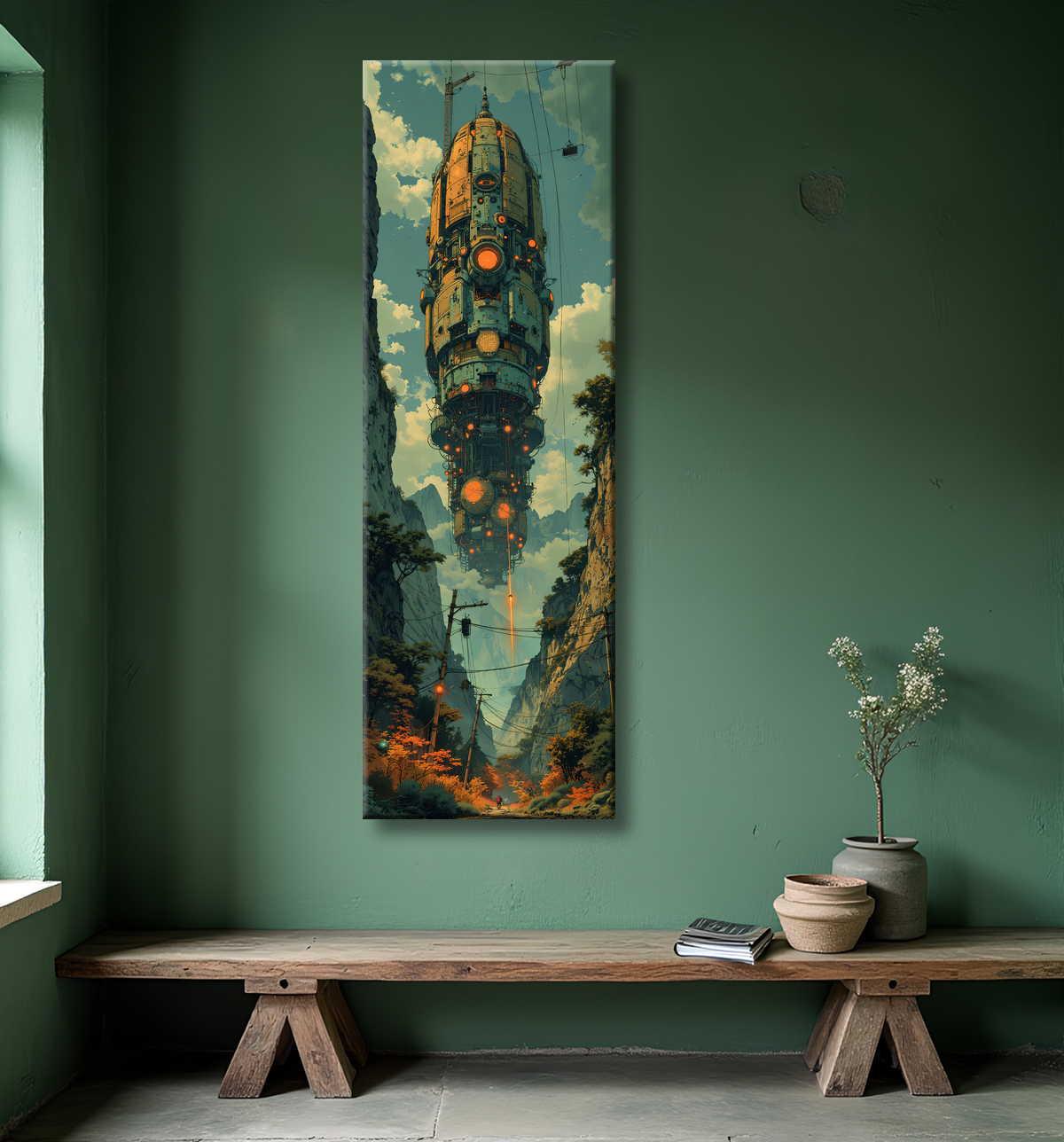 Tableau d'un paysage futuriste avec decor