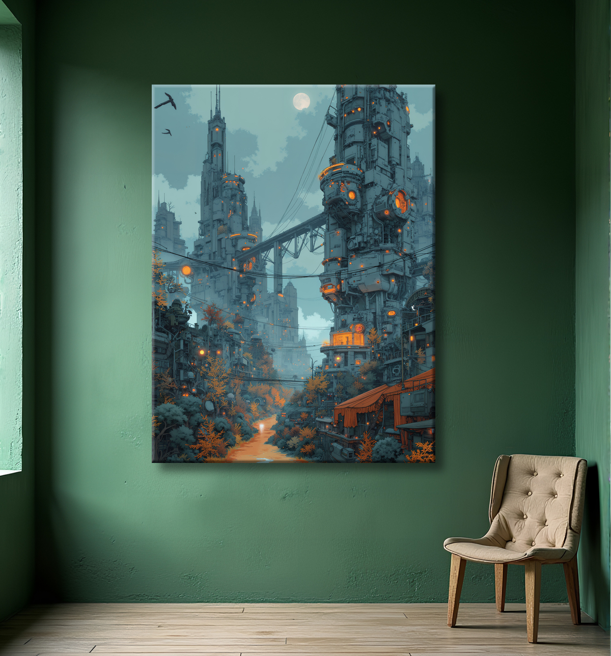 Tableau d'un paysage futuriste avec decor