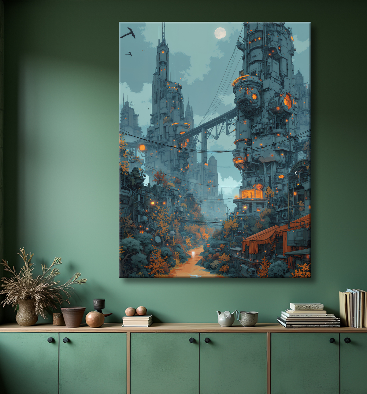Tableau d'un paysage futuriste avec decor