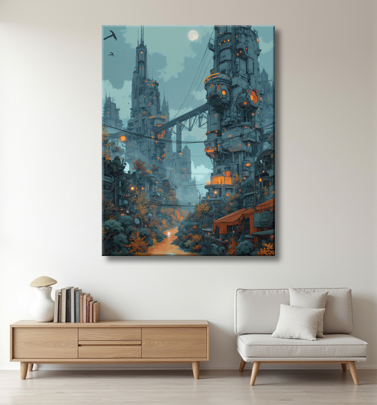 Tableau d'un paysage futuriste avec decor