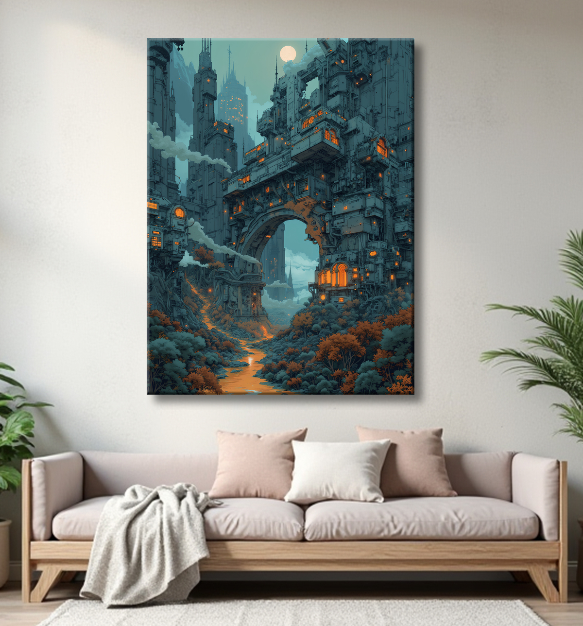 Tableau d'un paysage futuriste avec decor