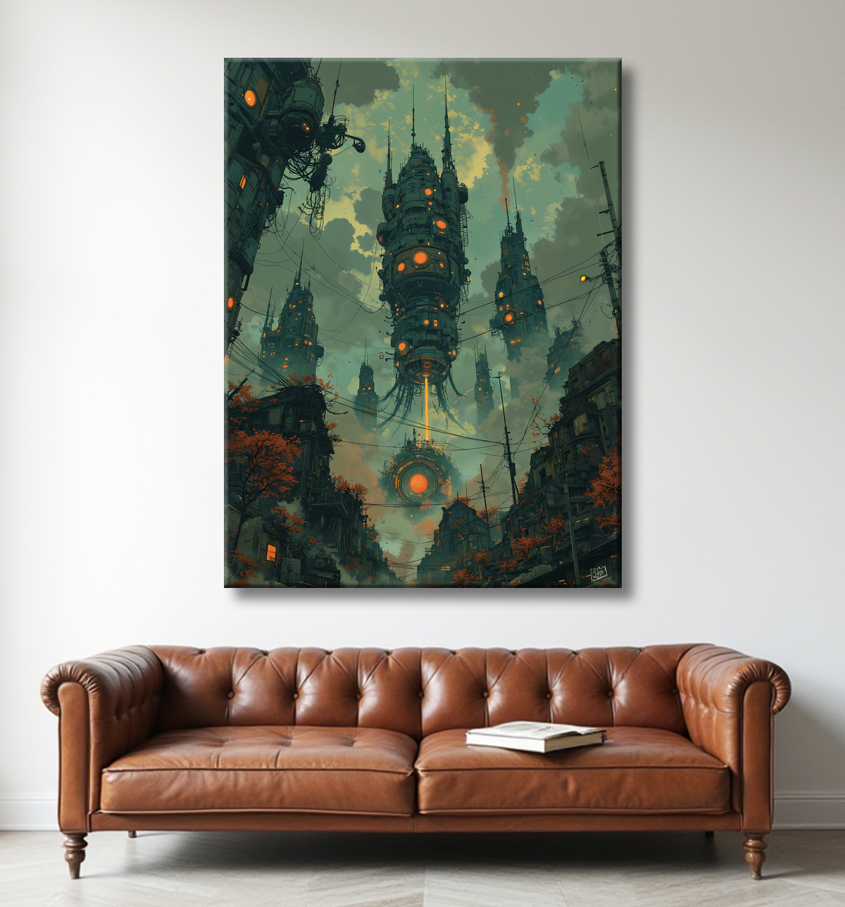 Tableau d'un paysage futuriste avec decor