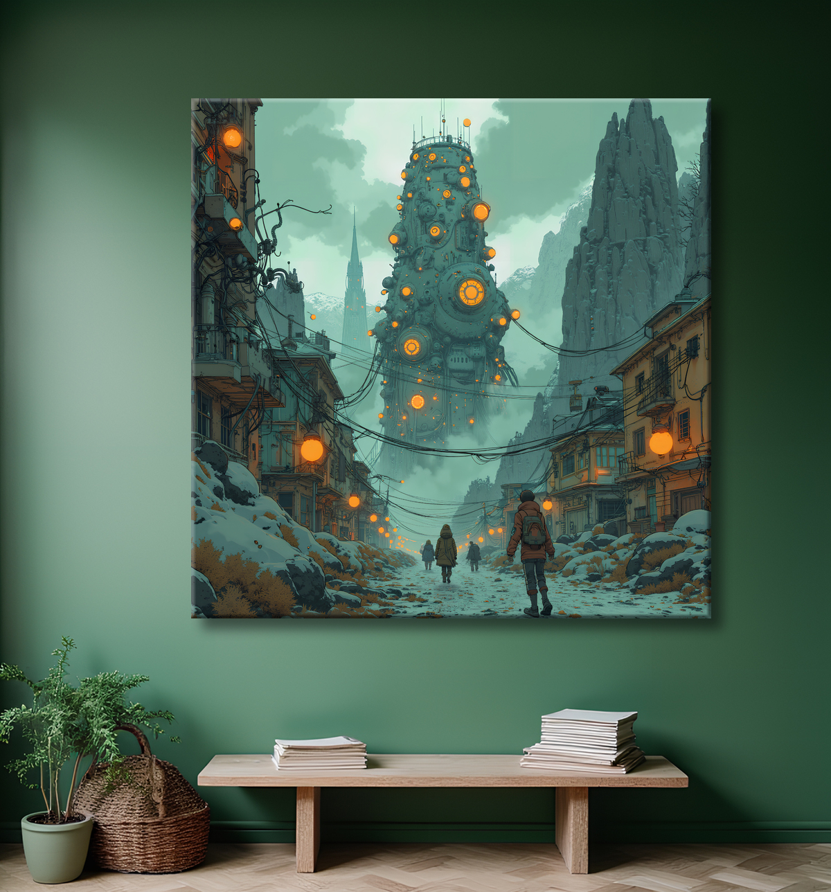 Tableau d'un paysage futuriste avec decor