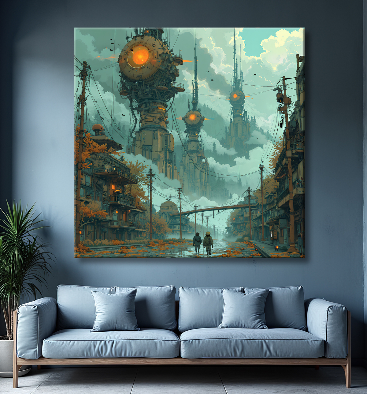 Tableau d'un paysage futuriste avec decor