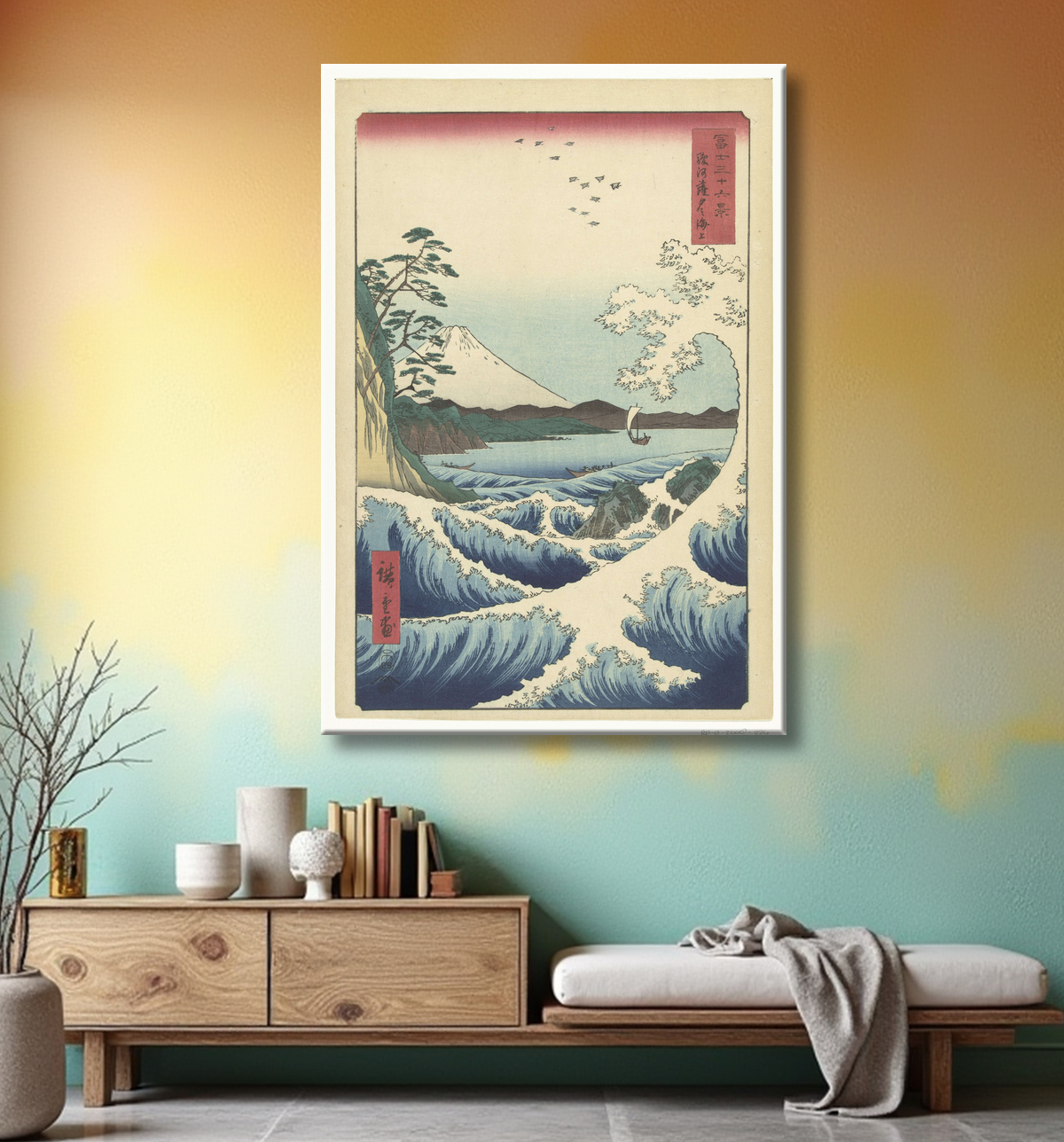 Reproduction Paysage marin à Satta dans la province de Suruga . de Hiroshige (I) , Utagawa avec decor