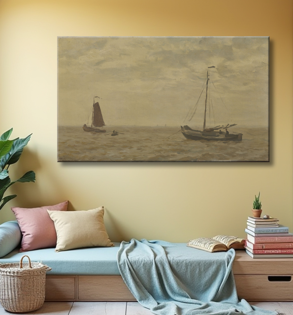 Reproduction Paysage marin avec des bateaux de pêche de Willem Bastiaan Tholen avec decor
