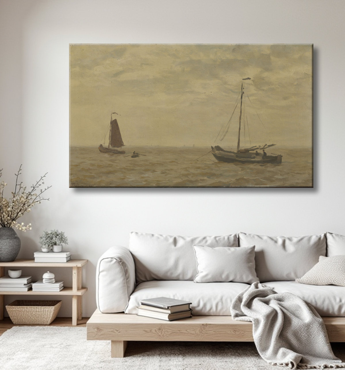 Reproduction Paysage marin avec des bateaux de pêche de Willem Bastiaan Tholen avec decor