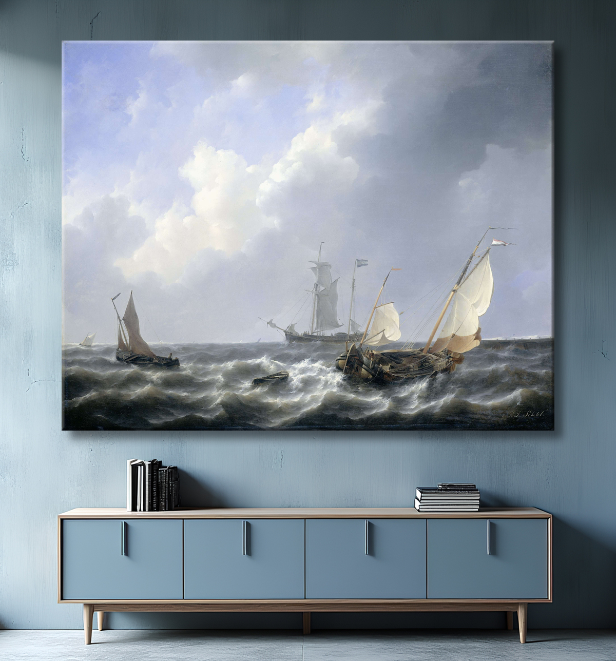 Reproduction Paysage marin des eaux zélandaises, près de l'île de Schouwen de Petrus Johannes Schotel avec decor