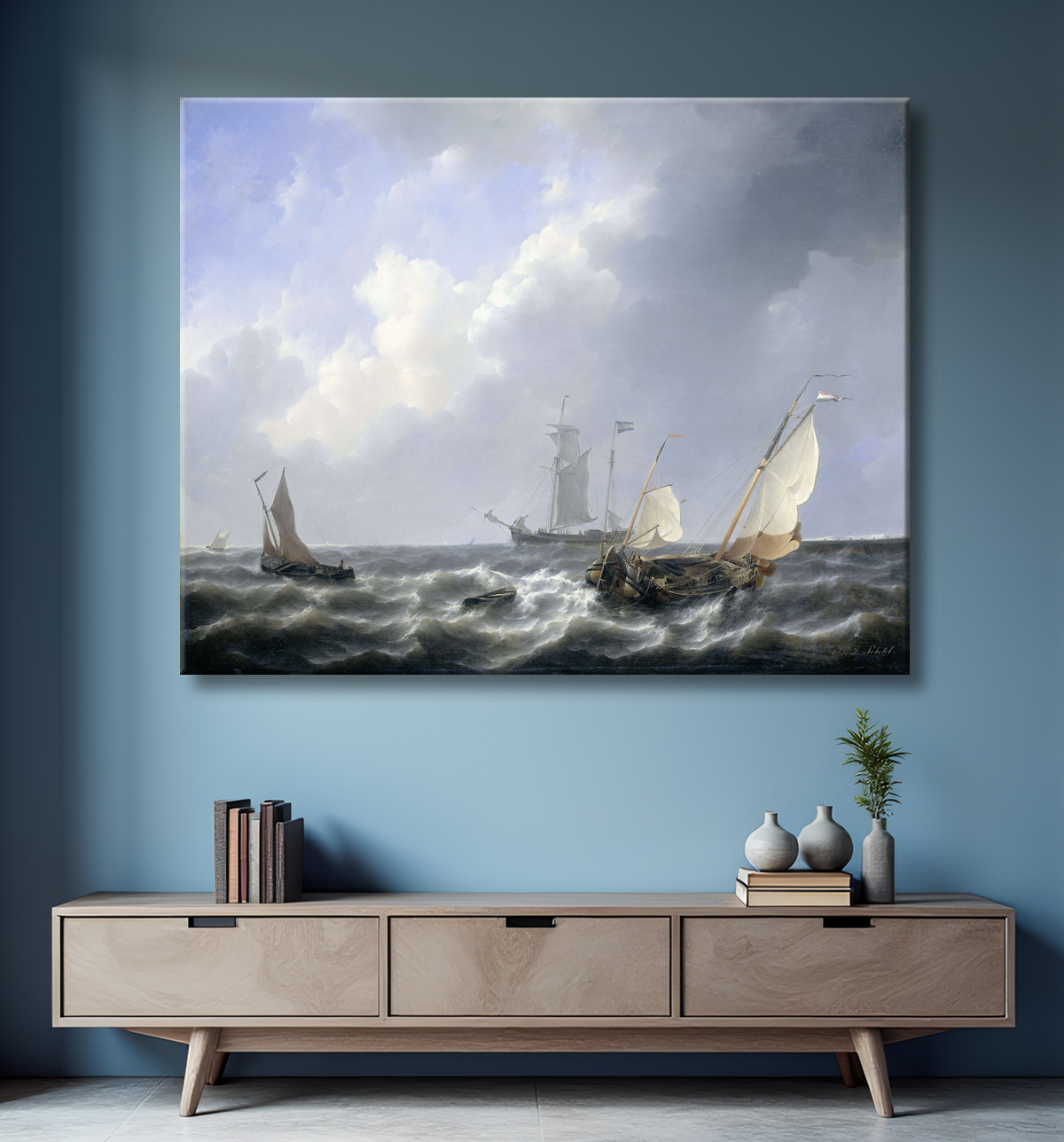 Reproduction Paysage marin des eaux zélandaises, près de l'île de Schouwen de Petrus Johannes Schotel avec decor
