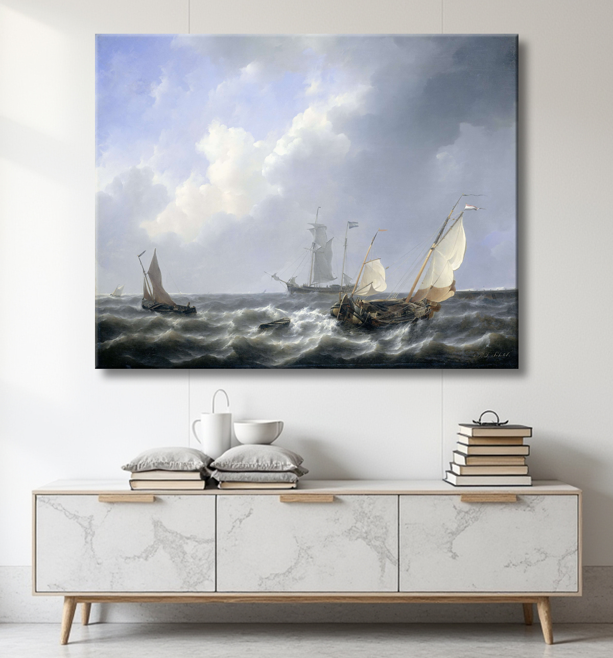 Reproduction Paysage marin des eaux zélandaises, près de l'île de Schouwen de Petrus Johannes Schotel avec decor
