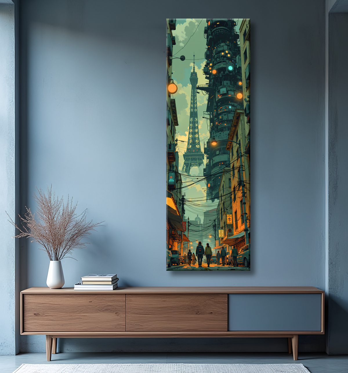 Tableau de Paris SF futuriste avec decor