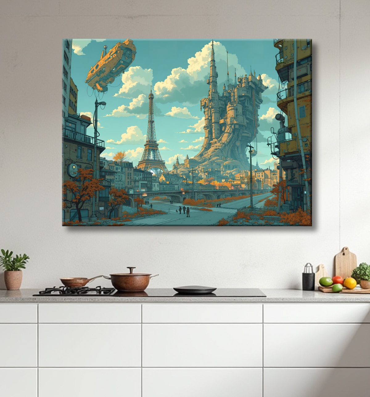 Tableau de Paris SF futuriste avec decor