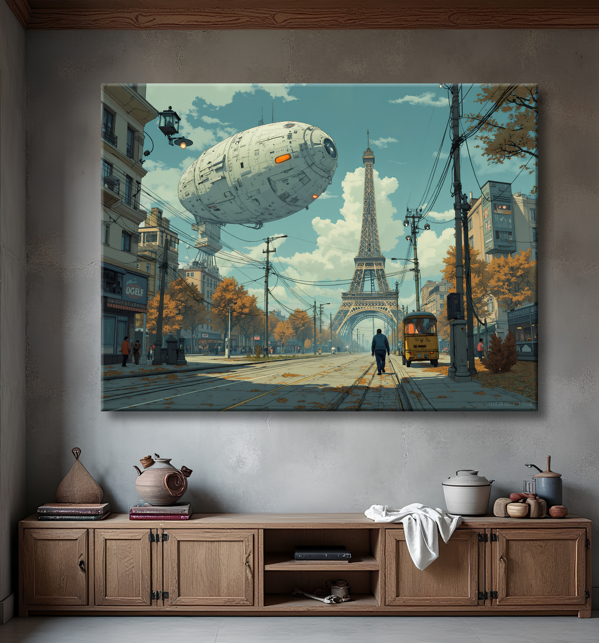 Tableau de Paris SF futuriste avec decor
