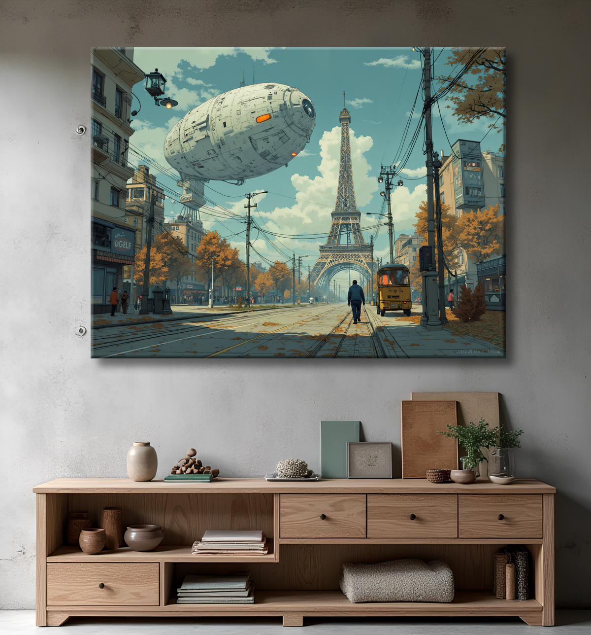 Tableau de Paris SF futuriste avec decor