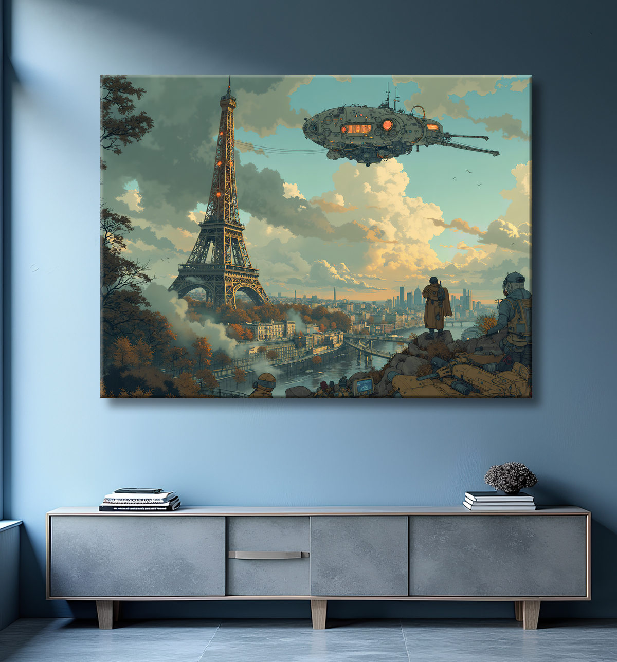 Tableau de Paris SF futuriste avec decor