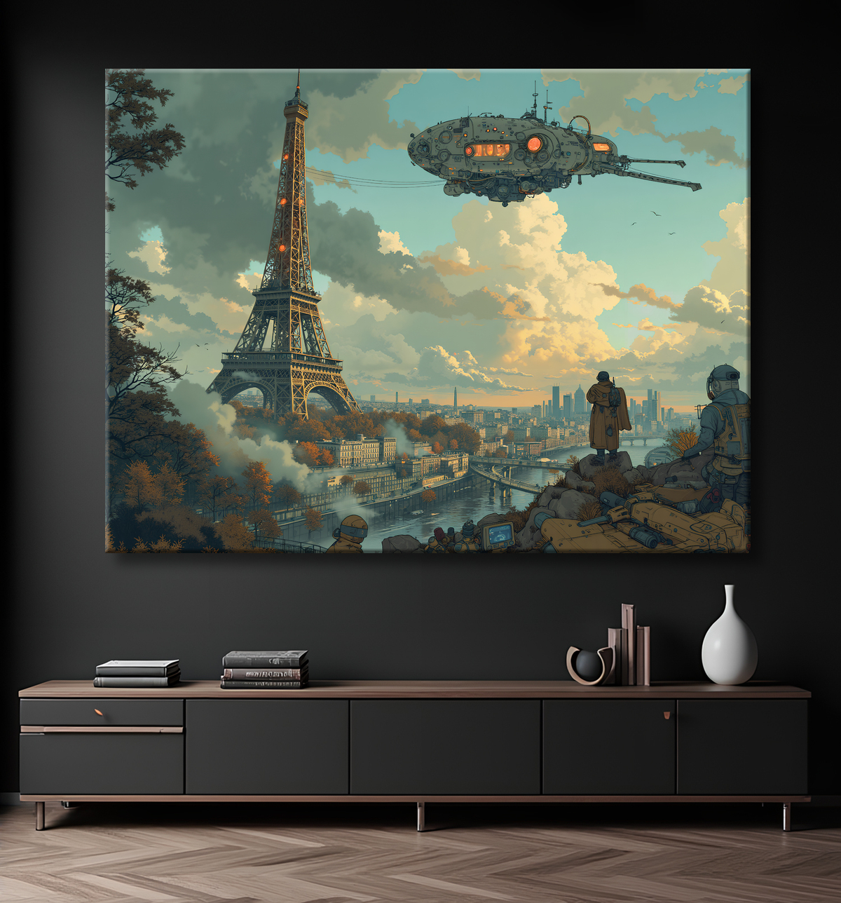 Tableau de Paris SF futuriste avec decor